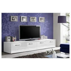 Meuble TV 200cm Collection COMET. Couleur blanc. 2 portes abattantes.