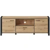 Meuble TV 180cm collection TIVORA. Couleur chene et noir. 2 portes et 1 tiroir.