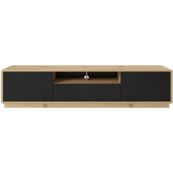 Meuble TV 200cm collection VILLA. Couleur chene et noir mat. LED intégrée