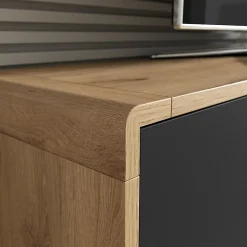 Meuble TV 200cm collection VILLA. Couleur chene et noir mat. LED intégrée