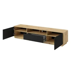 Meuble TV 200cm collection VILLA. Couleur chene et noir mat. LED intégrée