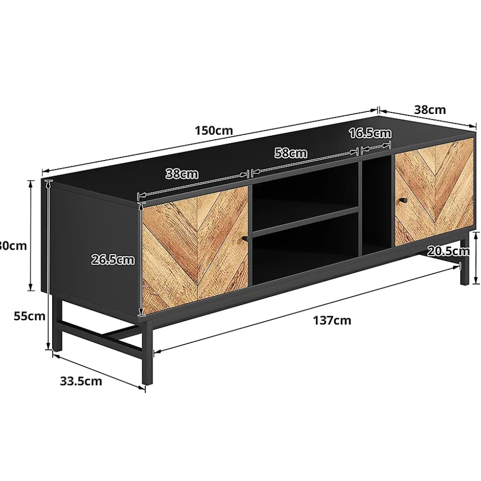 Meuble TV 150cm moderne minimaliste armoires compartiments horizontaux/verticaux