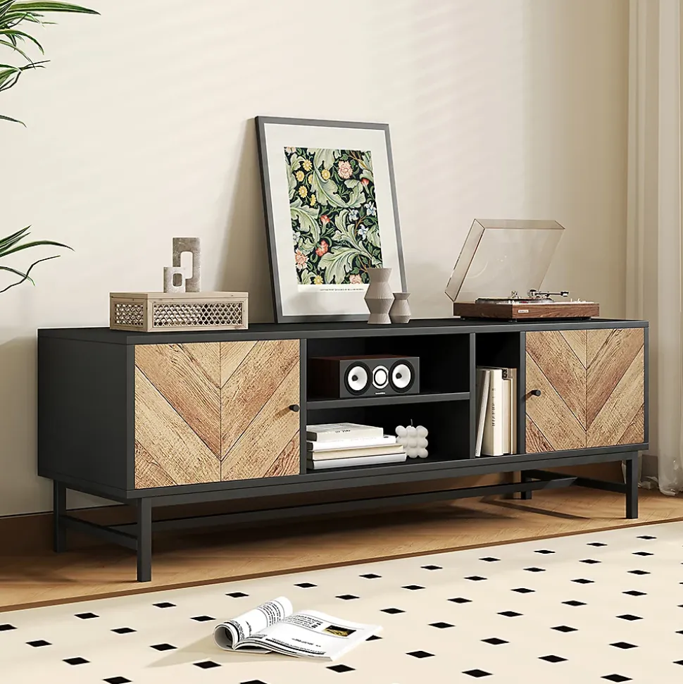 Meuble TV 150cm moderne minimaliste armoires compartiments horizontaux/verticaux