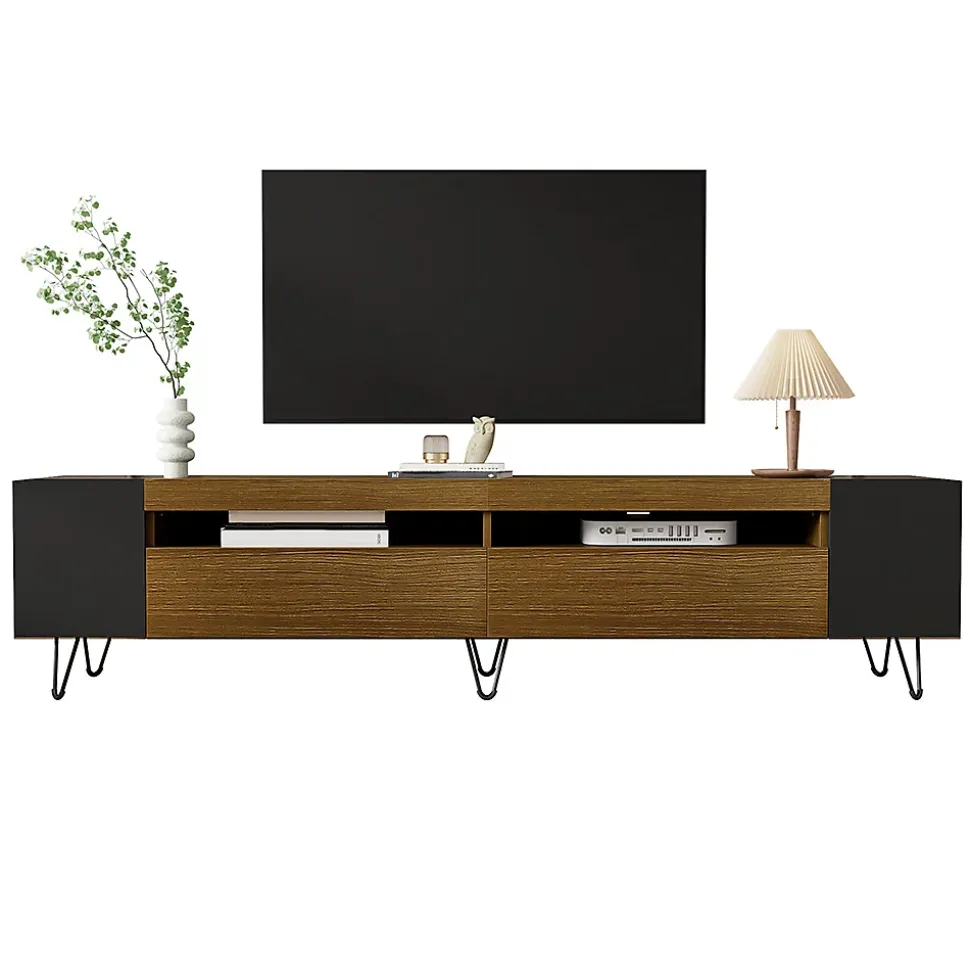 Meuble TV 180cm noir aspect bois design contemporain salon