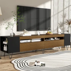 Meuble TV 180cm noir aspect bois design contemporain salon