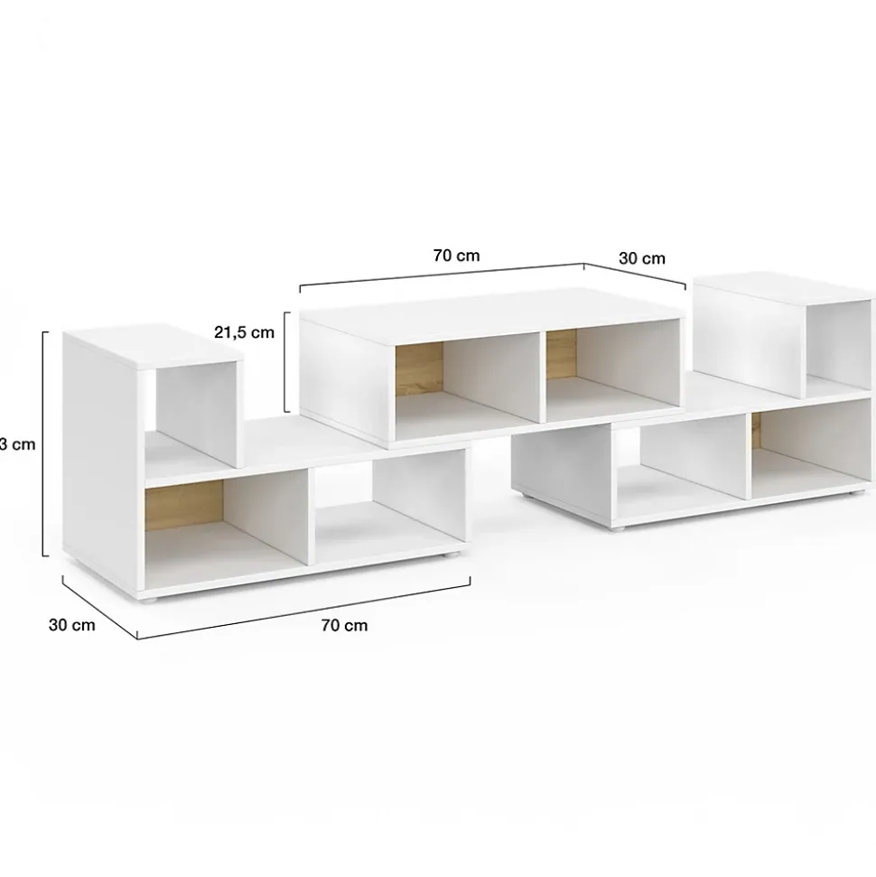 Meuble TV combiné 3 pièces modulables LEONARD pour salon chambre et bureau, 140-205 x 30 x 43 cm