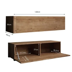 Meuble TV contemporain - Chêne mat - 1 porte, 2 compartiments - Mélamine/MDF - Lot 1 - L 120 x P 40 x H 32 cm