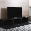Meuble TV contemporain - Noir brillant - 3 compartiments - 160x32x40 cm