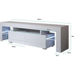 Meuble TV contemporain - Noir brillant - LED RGB - 2 tiroirs - 160x30x38,5 cm