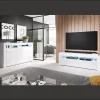 Meuble TV contemporain LED - Blanc brillant - Mélamine - 2 portes, 2 compartiments - 140 x 50,5 x 35 cm