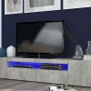 Meuble TV Dafrim, Buffet bas de salon avec 3 portes, Base pour meuble TV, 200x40h37 cm, Ciment, avec lumière LED