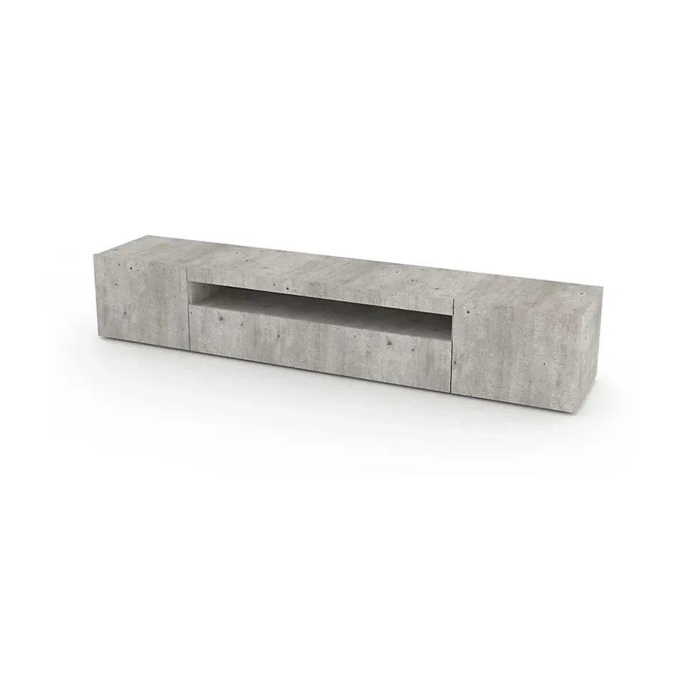 Meuble TV Dafrim, Buffet bas de salon avec 3 portes, Base pour meuble TV, 200x40h37 cm, Ciment, avec lumière LED