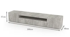 Meuble TV Dafrim, Buffet bas de salon avec 3 portes, Base pour meuble TV, 200x40h37 cm, Ciment, avec lumière LED