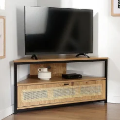 Meuble TV d'Angle 1 Porte avec Cannage Rotin L100 cm - JAYA