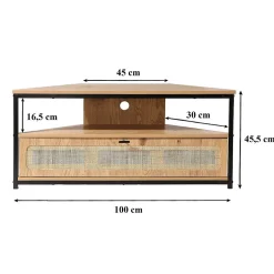 Meuble TV d'Angle 1 Porte avec Cannage Rotin L100 cm - JAYA