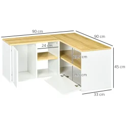 Meuble TV d'angle banc TV en L 2 portes 3 niches panneaux aspect bois chêne clair blanc