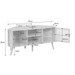 Meuble TV d'angle en décor bois et cannage. 2 portes. 1 étagère. 115cm