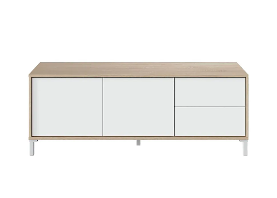 Meuble TV Dayha, Buffet pour télévision avec 2 portes, Meuble TV de salon, Buffet pour salon, 130x41h47 cm, Chêne et Blanc