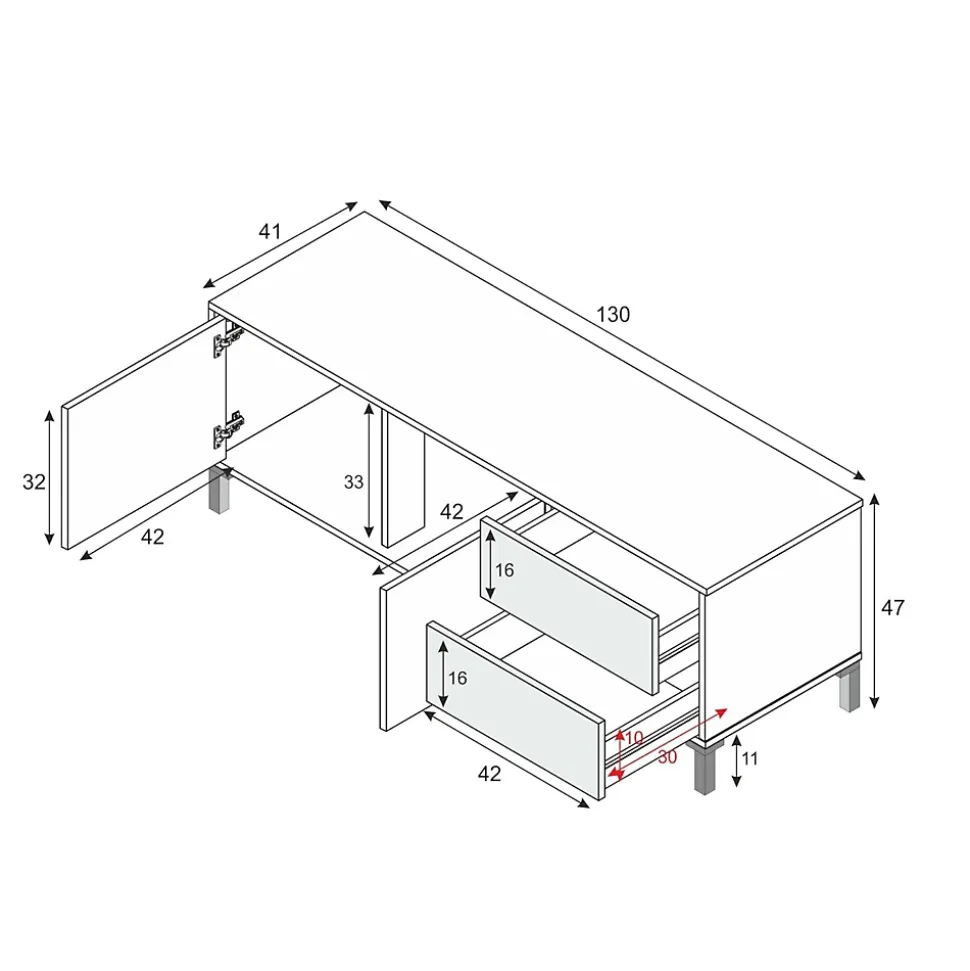 Meuble TV Dayha, Buffet pour télévision avec 2 portes, Meuble TV de salon, Buffet pour salon, 130x41h47 cm, Chêne et Blanc