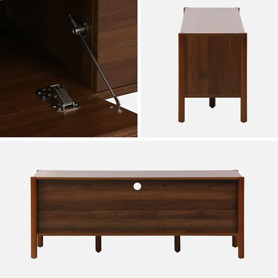 Meuble TV décor bois 2 portes 1 tiroir 140cm noyer - 140 x 42 x 55 cm - Harmony