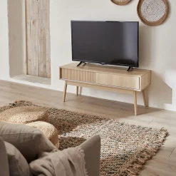 Meuble TV décor bois. 2 portes coulissantes L 115 x l 40 x H 48cm - Linear