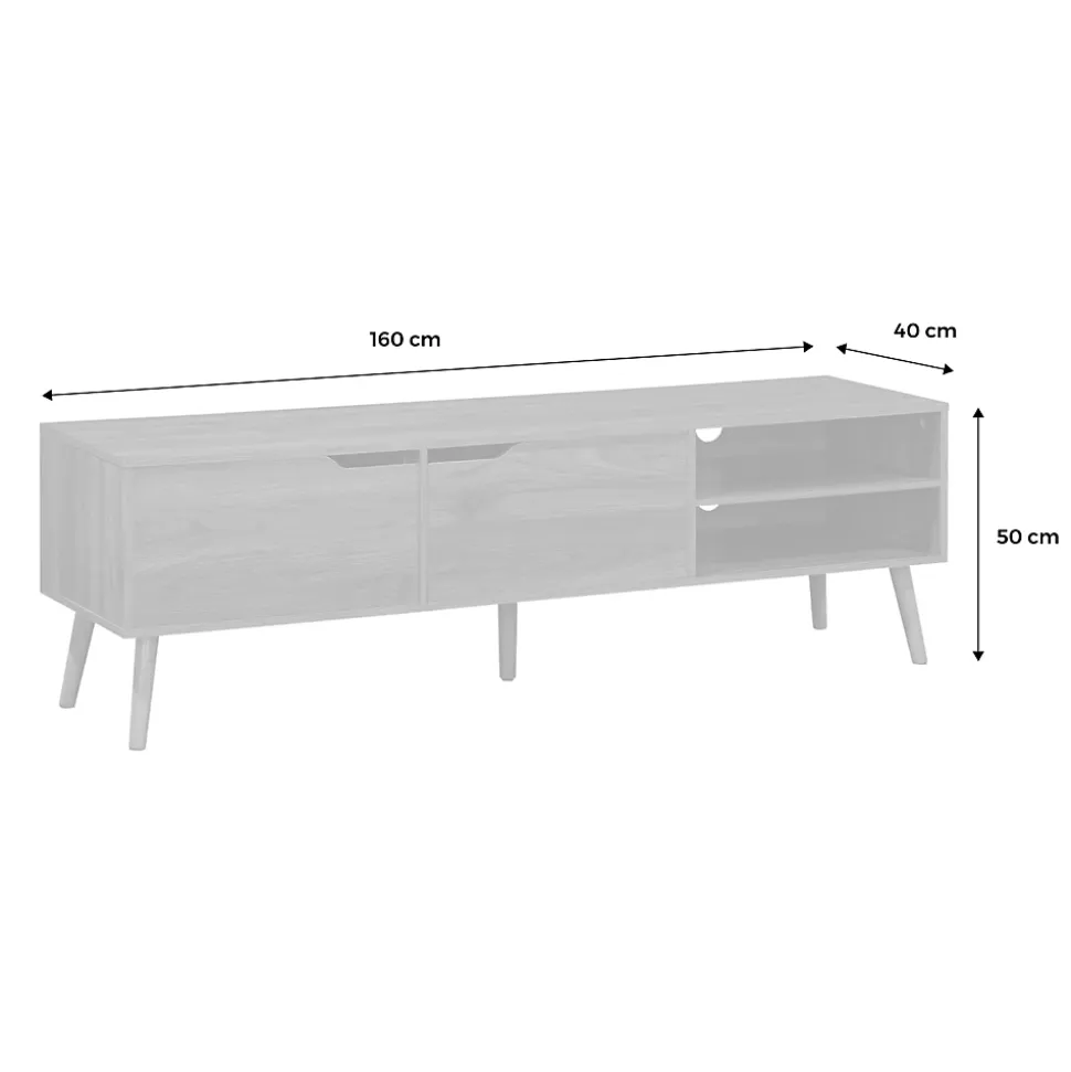 Meuble TV décor bois de noyer. 2 portes. 1 étagère. 160cm