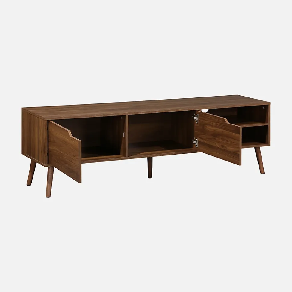 Meuble TV décor bois de noyer. 2 portes. 1 étagère. 160cm