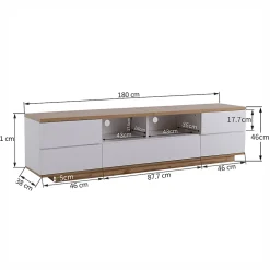 Meuble TV Design 180 Cm - Style Bloc De Couleur Blanc Et Bois - Meuble Téléviseur Élégant