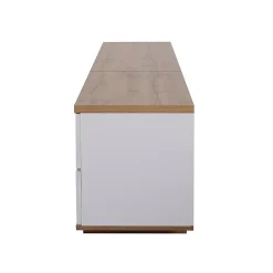 Meuble TV Design 180 Cm - Style Bloc De Couleur Blanc Et Bois - Meuble Téléviseur Élégant