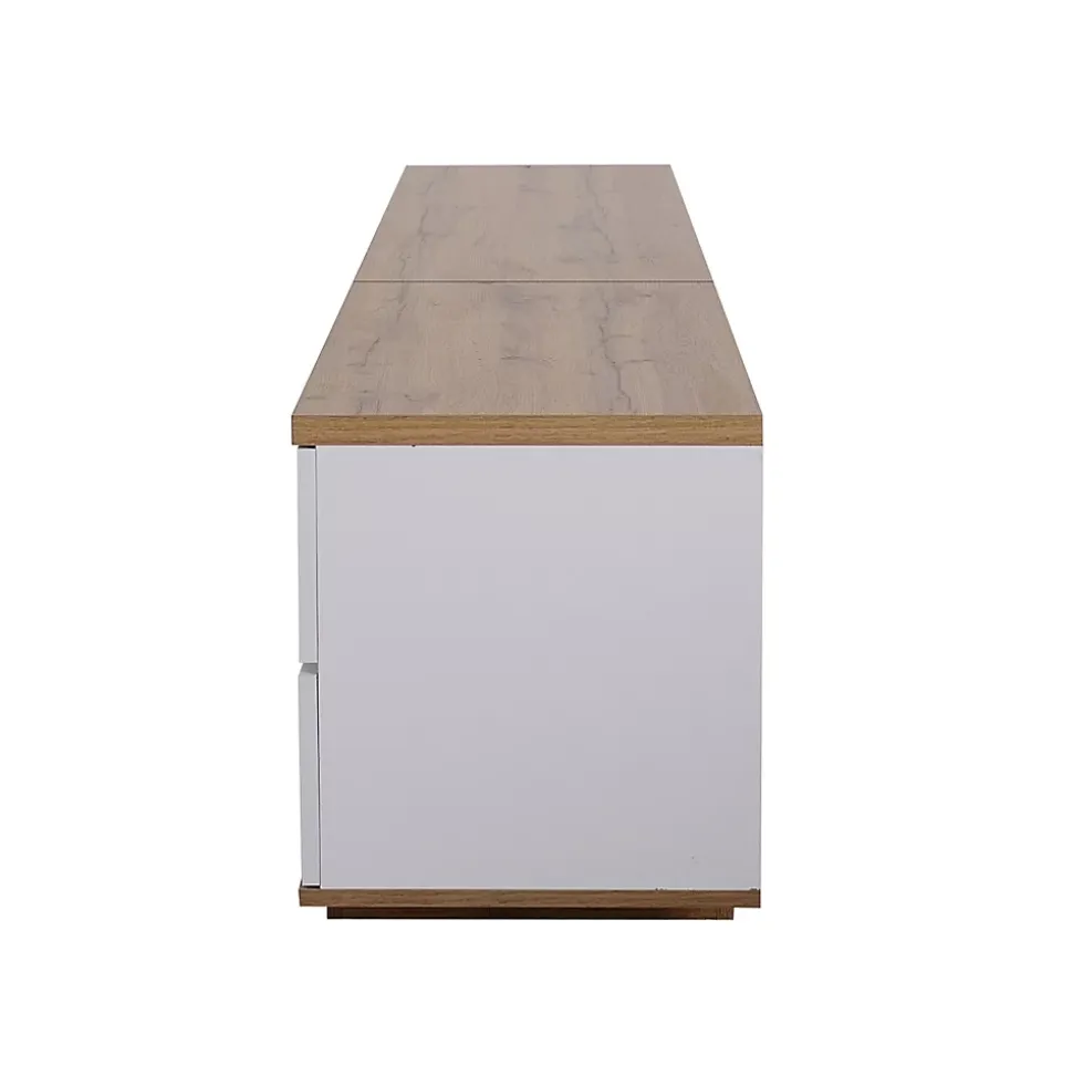 Meuble TV Design 180 Cm - Style Bloc De Couleur Blanc Et Bois - Meuble Téléviseur Élégant
