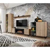 Meuble TV design avec cheminée décorative coloris chene et noir collection NIELSEN.