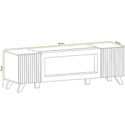 Meuble TV design avec cheminée décorative coloris chene et noir collection NIELSEN.