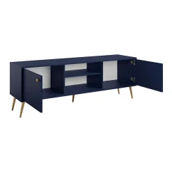 Meuble TV design AZUREA 2 portes & 2 niches Bleu profond 156x55x41 cm