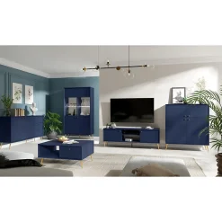 Meuble TV design AZUREA 2 portes & 2 niches Bleu profond 156x55x41 cm