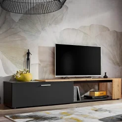 Meuble TV design "RTV Maze II" 200cm Noir & Naturel