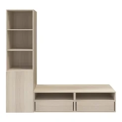Meuble TV effet chêne 1 porte et 2 tiroirs GoodHome Atomia H. 187,5 x L. 200 x P. 47 cm