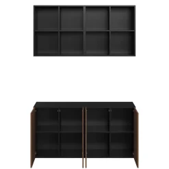 Meuble TV effet noyer et noir 4 portes avec étagère suspendue GoodHome Atomia H. 150 x L. 150 x P. 35 cm