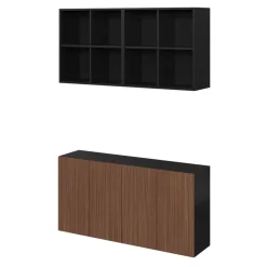 Meuble TV effet noyer et noir 4 portes avec étagère suspendue GoodHome Atomia H. 150 x L. 150 x P. 35 cm