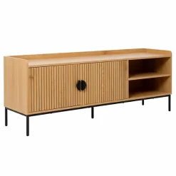 Meuble TV en acier et MDF décor mélaminé 150 cm beige Oviala