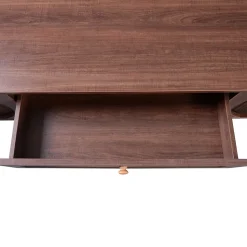 Meuble TV en bois naturel avec portes et tiroirs, côtés en rotin, solution de rangement au style campagnard naturel