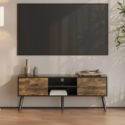 Meuble TV Eskilstuna 120 x 30 x 47 cm Noir Bois Foncé en.casa