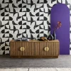 Meuble TV exotique 4 portes décor bois de manguier. poignées en métal doré L 140 x P 40 x H 48cm