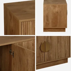 Meuble TV exotique 4 portes décor bois de manguier. poignées en métal doré L 140 x P 40 x H 48cm