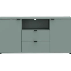 Meuble TV GANYMEDE 130 cm Sauge 2 portes 2 tiroirs 1 niche panneaux de particules