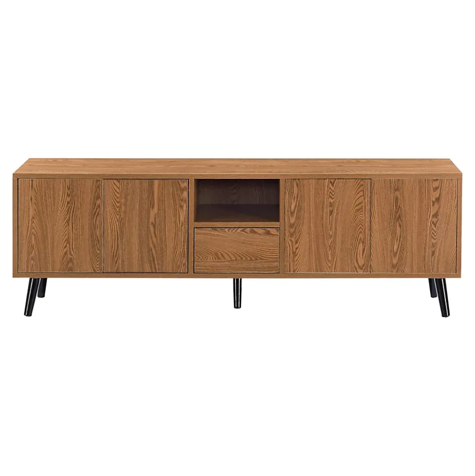 Meuble TV Hedemora 140 x 30 x 46 cm Effet Bois Foncé en.casa