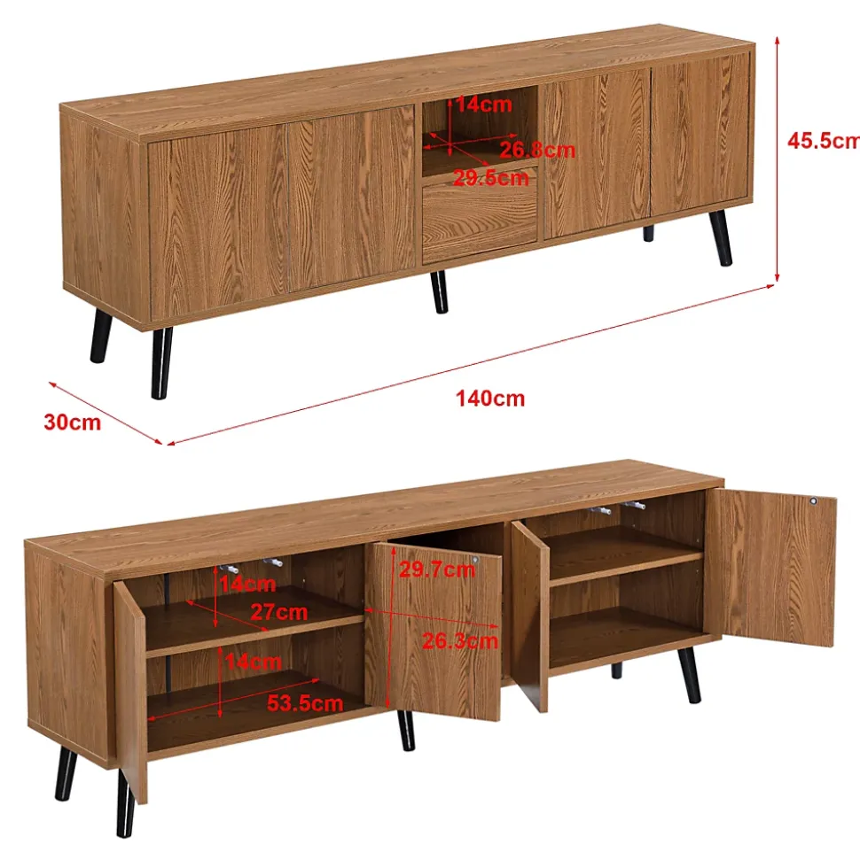Meuble TV Hedemora 140 x 30 x 46 cm Effet Bois Foncé en.casa