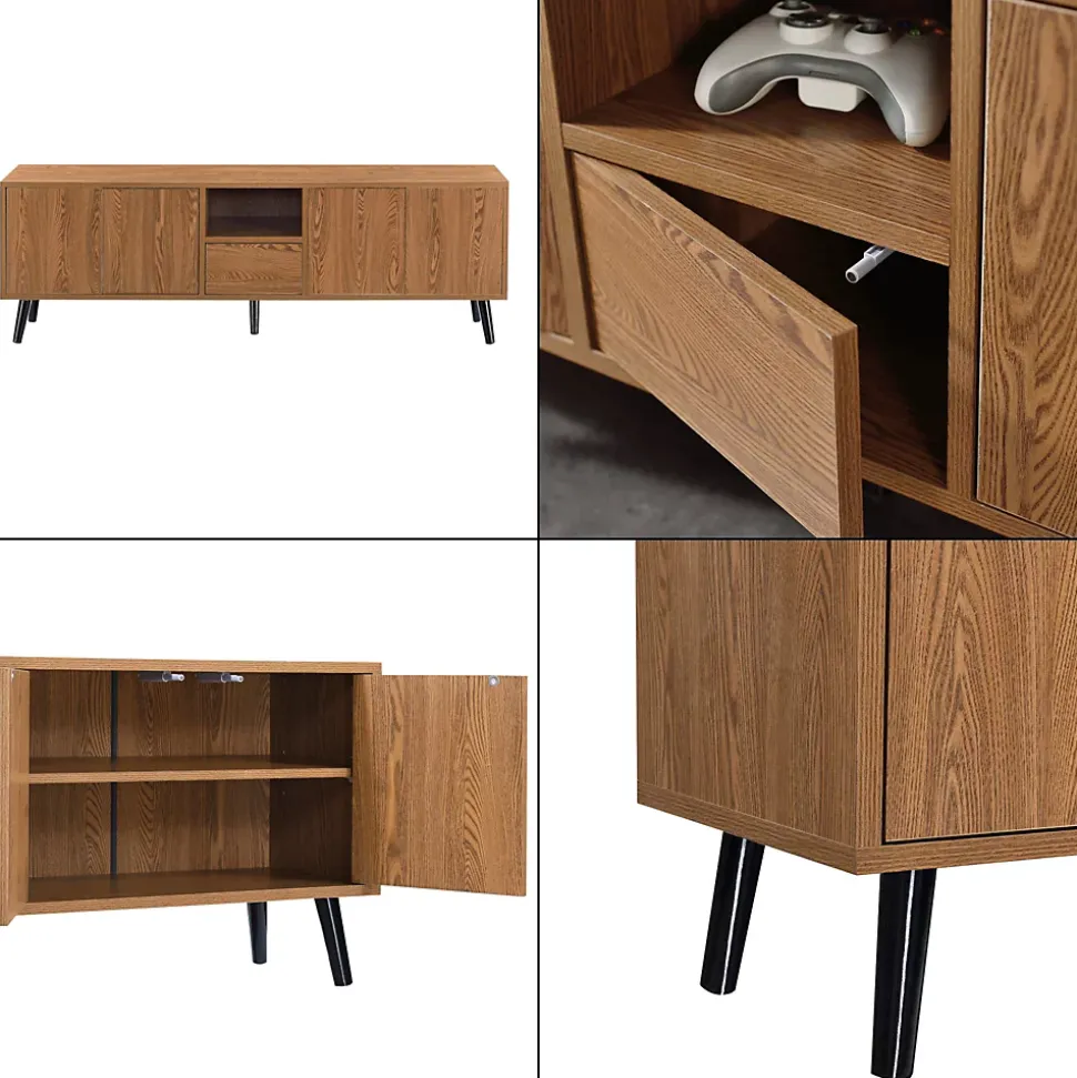 Meuble TV Hedemora 140 x 30 x 46 cm Effet Bois Foncé en.casa