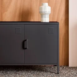 Meuble TV industriel métal noir 3 portes 120cm - Alabama
