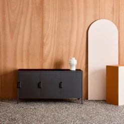 Meuble TV industriel métal noir 3 portes 120cm - Alabama