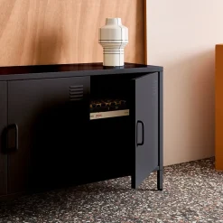 Meuble TV industriel métal noir 3 portes 120cm - Alabama